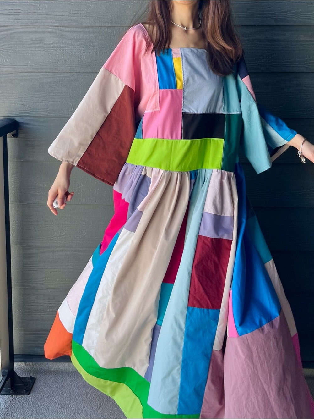 Handmade Quilted Patchwork Colorblock Dress SKU 05034 - Picture 12 of 16